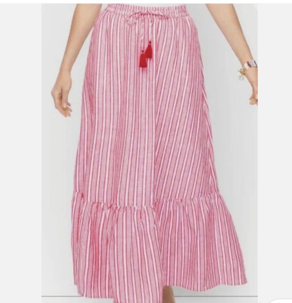 Talbots Women’s Size Small Red Striped Linen Blend Lined Maxi Flare Skirt